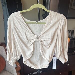 NWT YFB Cream Cropped Blouse with Bow Detail
